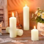 MTLEE 18-Piece Set: 3 Long-Lasting Unscented Pillar Candles (2x3, 6, 8 in) for Weddings & Parties - Ivory White - Image 4