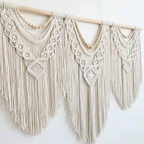 518cXWeR9ML._SL500_.jpg Guzhiou Large Macrame Wall Hanging - Boho Tapestry Art for Chic Home Decor, 43"x32" (Wood Beads) - Image 5