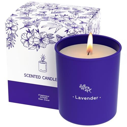 TranquilBliss Lavender Candles: 8 oz Purple Jar, Soy Wax, 45-Hour TranquilBliss Lavender Candles for Home Scented, 8 oz Scented Candles in Purple Jar for Mother's Day, Soy Wax for Women, 45 Hour Long-Lasting Burn, Trendy Gifts for Her for Mom Birthday - 1 Pack