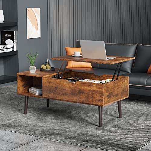 51B0m9BphmL._SL500_.jpg Sweetcrispy Lift-Top Coffee Table: Stylish Brown Living Room Table with Storage Shelf & Hidden Compartment. - Image 2