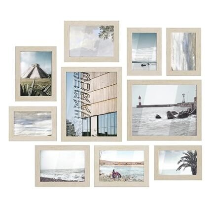 SONGMICS Picture Frames, Collage Picture Frames Set of 10, Two 8x10, Four 5x7, Four 4x6, Photo Frame for Wall Gallery Decor, Table Display, Glass, Natural Beige