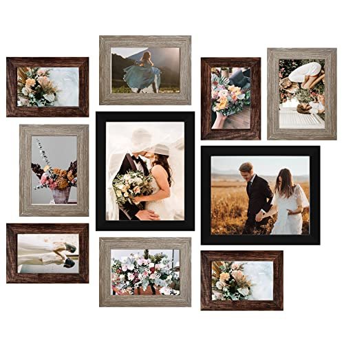 LUCKYLIFE 10-Pack Picture Frame Set: Gallery Wall Collage with 8x10, LUCKYLIFE Picture Frame Set 10-Pack, Gallery Wall Frame Collage with 8x10 5x7 4x6 Frames in 3 Different Finishes