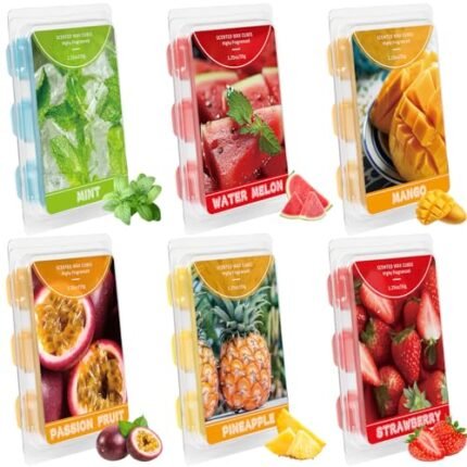 SCENTORINI Wax Melts, 6 Pack Scented Wax Cubes, Wax Melts Strong Scent, Variety Pack, Soy Wax for Wax Warmer - Mint,Watermelon, Strawberry, Mango, Passion Fruit, Pineapple