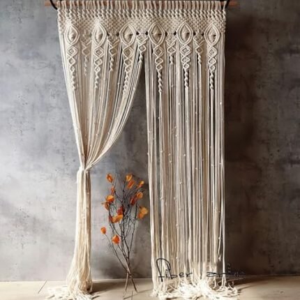 OIHYA Macrame Curtain Wall Hanging Handmade Boho Curtains for Wedding Backdrop Arch Closet Room Divider Boho Wall Decor 40"X80"