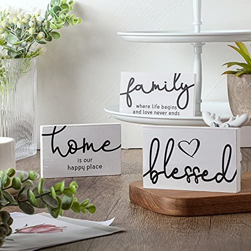 51F5BDnglLS._SL500_.jpg Jetec 3-Piece Blessed Rustic Wood Sign Set for Home Decor - Mini Decorative Farmhouse Signs (White, 4.25 x 2.76 x 0.59 in) - Image 2