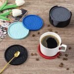 ME.FAN Silicone Coasters with Holder - 6 Pack for Hot/Cold Drinks, Thick, Non-Slip, Black Tray. - Image 6
