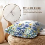 Blue and Yellow Poppy Floral Pillow Covers 18x18" - Set of 2 for Spring-Summer Home Decor - Image 2