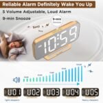 Peakeep Slim Digital Mirror Alarm Clock - Modern LED Desk & Bedroom Clock with Battery Backup, 6 Brightness Levels (Gold) - Image 5