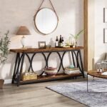 Tribesigns 70.9" Extra Long Console Table: Industrial Sofa Table with 2-Tier Storage for Living Room, Rustic Brown. - Image 3