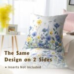Blue and Yellow Poppy Floral Pillow Covers 18x18" - Set of 2 for Spring-Summer Home Decor - Image 4