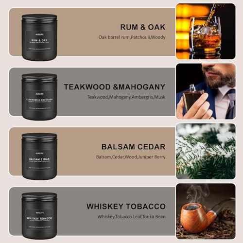 51LVSIRAFOL._SL500_.jpg Masculine Scented Candle Set | 4-Pack Aromatherapy Gifts - Teakwood, Whiskey Tobacco, Rum, Cedar - Image 2