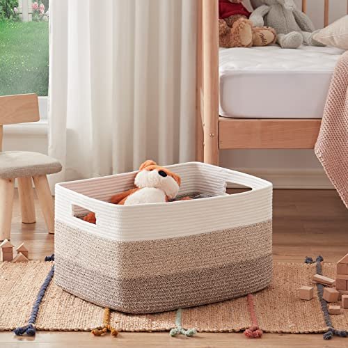 51LdeGdaGXL._SL500_.jpg OIAHOMY Large Rectangle Woven Basket for Blankets & Toys, 22"x17"x12", Gradient Yellow, Ideal for Nursery & Living Room Storage - Image 2