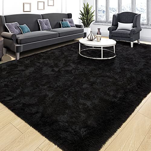Tepook Super Soft Fluffy Rug - 4x6 Feet Modern Shaggy Tepook Super Soft Fluffy Rug for Bedroom, Modern Shaggy Rug Fuzzy Kids Rug for Living Room, Plush Indoor Nursery Home Decor Rug with Non-Slip Bottom, Black, 4 X 6 Feet