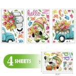 Hello Spring Gnome Window Clings - 4 Sheets of Tulip Truck & Mason Jar Floral Stickers for Home Decor - Image 2