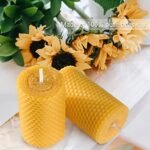 Set of 3 Handmade Beeswax Pillar Candles - Pure Beeswax Rolled for Gifts & Home Decor (2x3.4 in) - Image 2