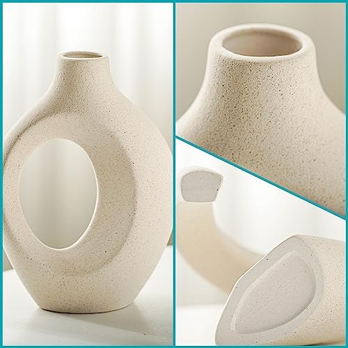 51QXxcRexL._SL500_.jpg Lvases Snuggle Hollow Ceramic Vase Set of 2 - Nordic Boho Chic Flower Vases for Home Decor, Milky White (6.3" W x 8.4" H) - Image 5