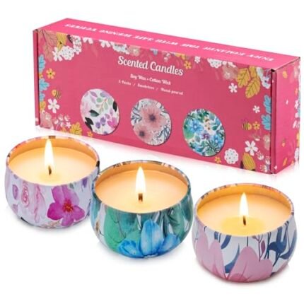 Hausware 3 Pack Scented Candles, 2.5 oz Aromatherapy Candles with Floral Scents,Soy Candles Set with 72H Burning Time,Ideal Gift for Women(Magnolia+Jasmine+Rose)