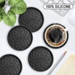 ME.FAN Silicone Coasters with Holder - 6 Pack for Hot/Cold Drinks, Thick, Non-Slip, Black Tray. - Image 2