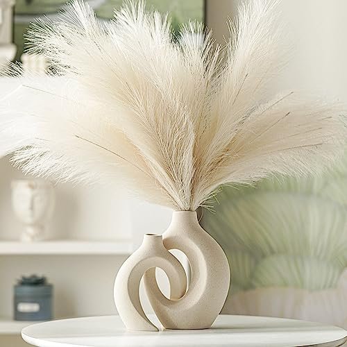 51V86S6Q4VL._SL500_.jpg Lvases Snuggle Hollow Ceramic Vase Set of 2 - Nordic Boho Chic Flower Vases for Home Decor, Milky White (6.3" W x 8.4" H) - Image 4