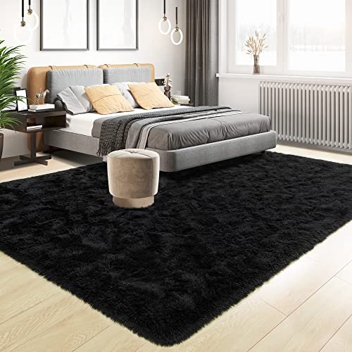 51VHuTIii2L._SL500_.jpg Tepook Super Soft Fluffy Rug - 4x6 Feet Modern Shaggy Fuzzy Rug for Bedroom & Nursery, Non-Slip Black Decor. - Image 2