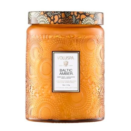Voluspa Baltic Amber, Large Candle Jar, 18 oz, 100 Hour Burn Time, Coconut Wax for Clean Burning, Handcrafted in the USA