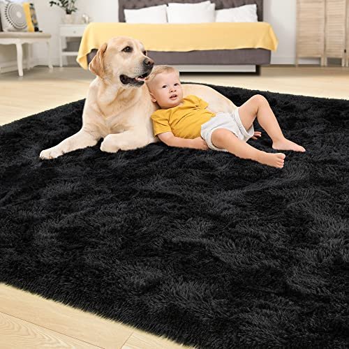 51Wng97MyQL._SL500_.jpg Tepook Super Soft Fluffy Rug - 4x6 Feet Modern Shaggy Fuzzy Rug for Bedroom & Nursery, Non-Slip Black Decor. - Image 4