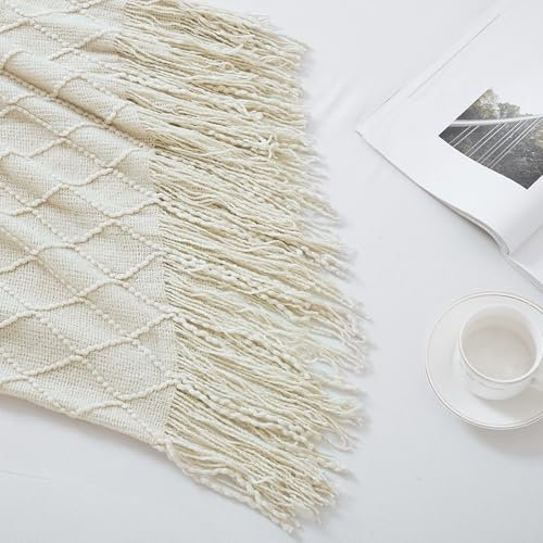 51XJTvA-BnL._SL500_.jpg BOURINA Beige Throw Blanket - 50"x60" Soft, Textured Knit Blanket for Couch Decor - Image 6