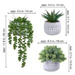 Winlyn 3-Pc Assorted Artificial Succulent Plants Set in Gray Geometric Pots for Indoor/Outdoor Decor. Perfect for Gifts! - Image 2