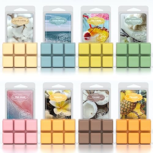 Tropical Wax Melts Gift Set: Summer Scents - Ocean Breeze, Summer Scented Wax Melts, ARVIDSSON Tropical Soy Wax Cubes for Wax Warmer, Strong Scent Fragrance Wax Tarts, Ocean Breeze, Pina Colada, Fresh Cotton, Pineapple and More, Candle Melts Gift Set