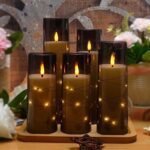 Kakoya Flameless LED Candles with Timer - 5 Flickering Candles for Romantic Home Decor, Grey Acrylic Shell with Star String, Battery Operated - Image 6