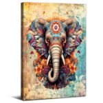 Abstract Elephant Wall Art Vintage African Animal Painting for Living Room Colorful Boho Mandala Flower Wall Decor Indian Art Canvas Elephant Picture Bohemia Artwork Office Yoga Home Decoration 12x16"