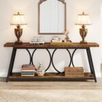 Tribesigns 70.9" Extra Long Console Table: Industrial Sofa Table with 2-Tier Storage for Living Room, Rustic Brown. - Image 4