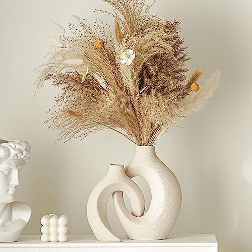 51dK3t6MpWL._SL500_.jpg Lvases Snuggle Hollow Ceramic Vase Set of 2 - Nordic Boho Chic Flower Vases for Home Decor, Milky White (6.3" W x 8.4" H) - Image 3