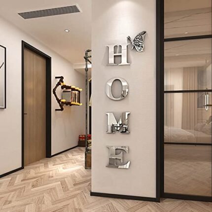 Doeean Home Letter Signs Acrylic Mirror Wall Stickers Decorations for Living Room Bedroom Decor Decals (Silver, 47.2 X 15.3IN)
