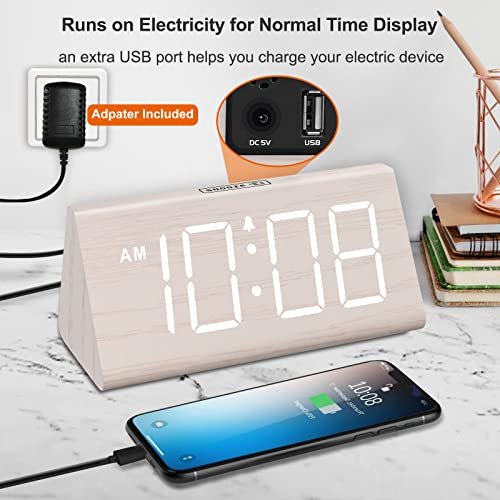51hcivbX0fL._SL500_.jpg DreamSky Wooden Digital Alarm Clock: Large Numbers, USB Port, Adjustable Volume & Dimmer – Perfect for Bedroom or Living Room Décor! - Image 3