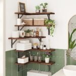 Fixwal Set of 5 Corner Floating Shelves – Rustic Wall-Mounted Wood Storage for Home Decor, Dark Black. - Image 6