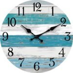 KECYET Wall Clock Battery Operated 10 Inch Outdoor Beach Style Blue Coastal Retro Silent Non Ticking Decorative for Bathroom Kitchen Living Room Bedroom