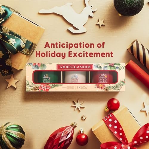 51klAqvxuYL._SL500_.jpg TRINIDa Holiday Scented Candles Gift Set: Balsam Fir, Apple, & Pine - 3 Pack | 6.5 Oz, Green, Red, White - Image 6