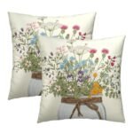 Mweet Wildflower Throw Pillow Covers 18x18 Inch Set of 2 Flowers Leaves Bouquet Vase Spring Summer Seasonal Decor Cushion Cover for Bedroom Sofa Living Room Couch Bench Outdoor