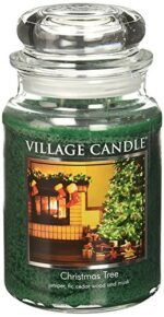 Village Candle Christmas Tree Large Glass Apothecary Jar Scented Candle, (26oz), Green