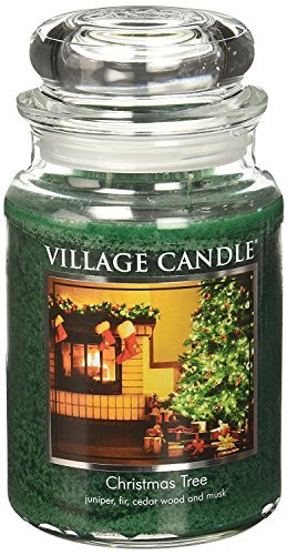 Village Candle Christmas Tree Large Glass Apothecary Jar Scented Candle, (26oz), Green