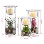 Set of 3 Cylinder Glass Candle Holders with Cobblestones & Artificial Succulents – Unique Christmas Decor - Image 2