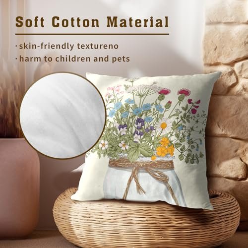 51pfjzniakL._SL500_.jpg Mweet Wildflower Throw Pillow Covers 18x18 In, Set of 2 - Floral & Leaf Design for Spring/Summer Home Decor. - Image 5