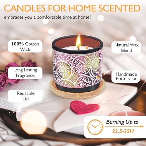 4-Pack Natural Soy Scented Candles for Women - Handmade Pottery Scented Candles Gift Sets for Women, 4 Pack Natural Soy Candles for Home Scented, Burning up to 100H, Handmade Pottery Aromatherapy Jar Candle, Gift for Christmas, Birthday, Valentine's, Anniversary