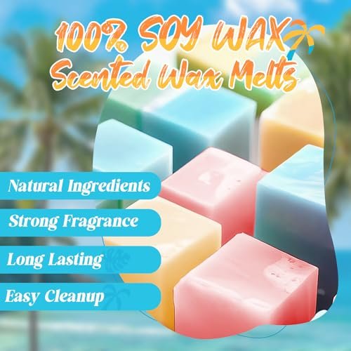 51rSk6IKDqL._SL500_.jpg Tropical Wax Melts Gift Set: Summer Scents - Ocean Breeze, Pina Colada, Fresh Cotton & More. - Image 5