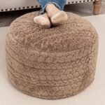 Round Pouf Ottoman 20 x 20 x 14 Inches Boho Poof Home Decor Floor Pouffe Ottoman Foot Rest for Couch Sofa Bean Bag Chairs Living Room Bedroom Light Coffee