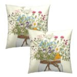 Mweet Wildflower Throw Pillow Covers 18x18 In, Set of 2 - Floral & Leaf Design for Spring/Summer Home Decor. - Image 2