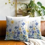 Blue and Yellow Poppy Floral Pillow Covers 18x18" - Set of 2 for Spring-Summer Home Decor - Image 6