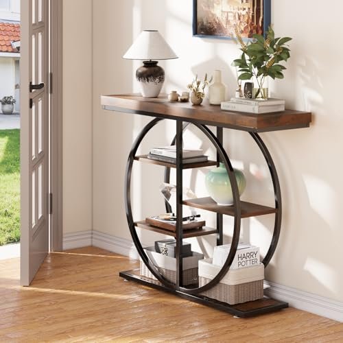 51uG9dfU6YL._SL500_.jpg LIFECHOVY 41.3" Industrial Console Table for Entryway: Narrow Sofa Table with Storage, Rustic Brown. - Image 7