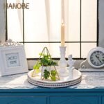 Hanobe Wood Decorative Serving Tray: White Washed Round Rustic Tray for Coffee Table & Kitchen - Image 3